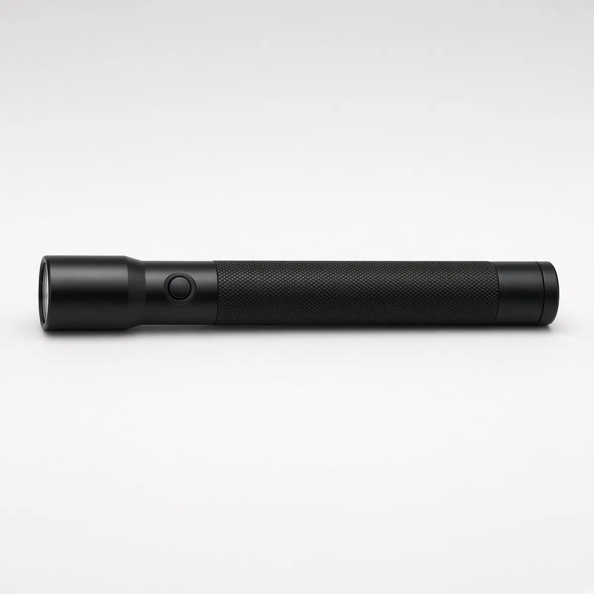 Black Maglite ML25 3C LED duty torch, side view showing the push-button switch and knurled barrel