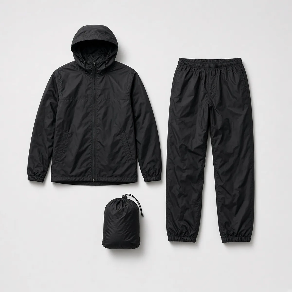 Packable rain jacket and pants set