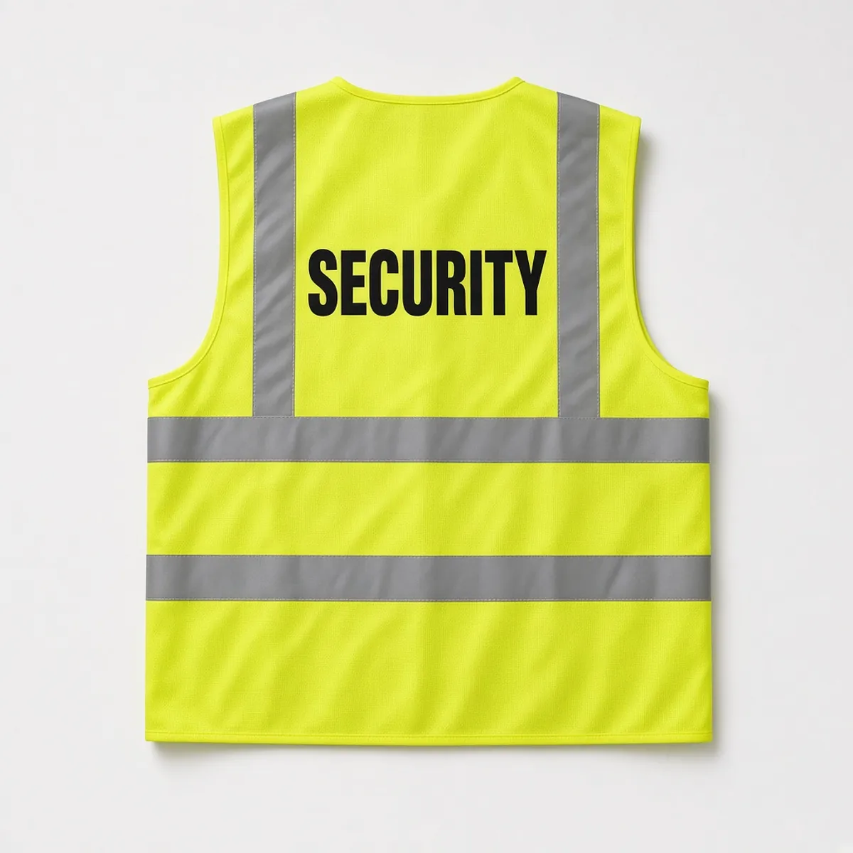 Yellow hi-vis day/night vest with reflective tape and black SECURITY print